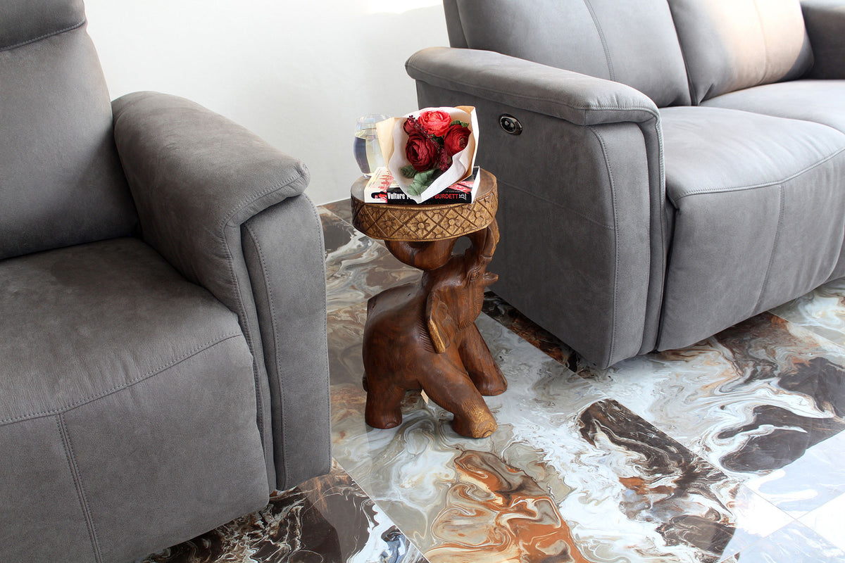 Haussmann Elephant 'Chang' Carved Sculptural Table, Walnut, 11 in dia x 20 in H