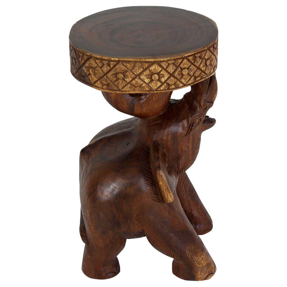 Haussmann Elephant 'Chang' Carved Sculptural Table, Walnut, 11 in dia x 20 in H