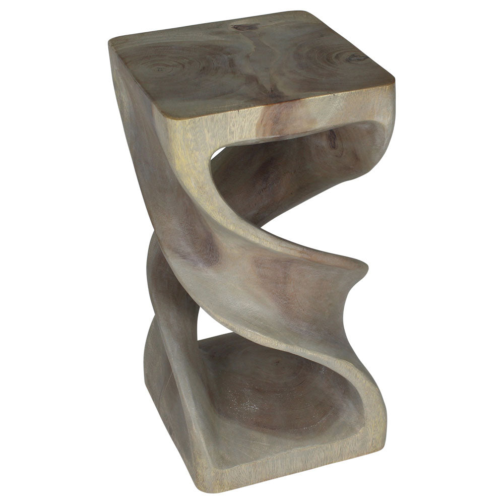 Haussmann Double Twist Pedestal Side Table, Grey, 12 x 12 x 23 in H