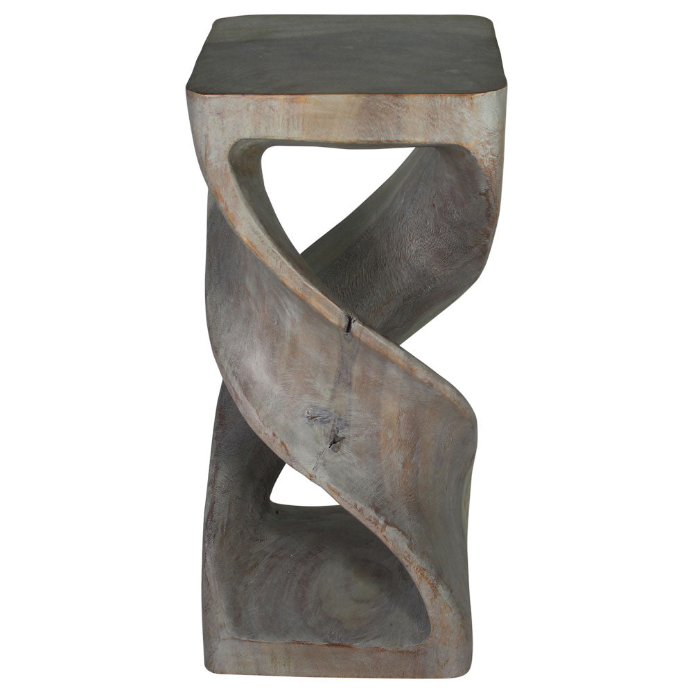 Haussmann Double Twist Pedestal Side Table, Grey, 12 x 12 x 26 in H