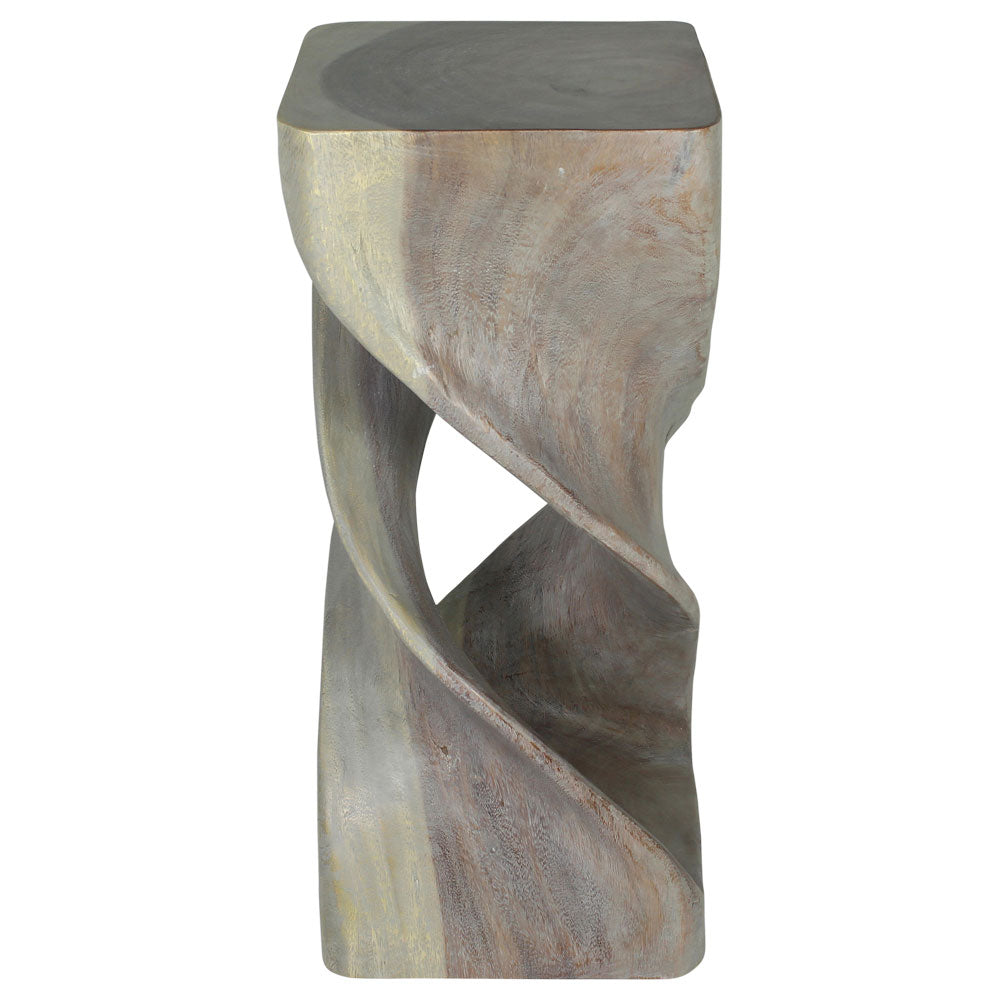 Haussmann Double Twist Pedestal Side Table, Grey, 12 x 12 x 26 in H