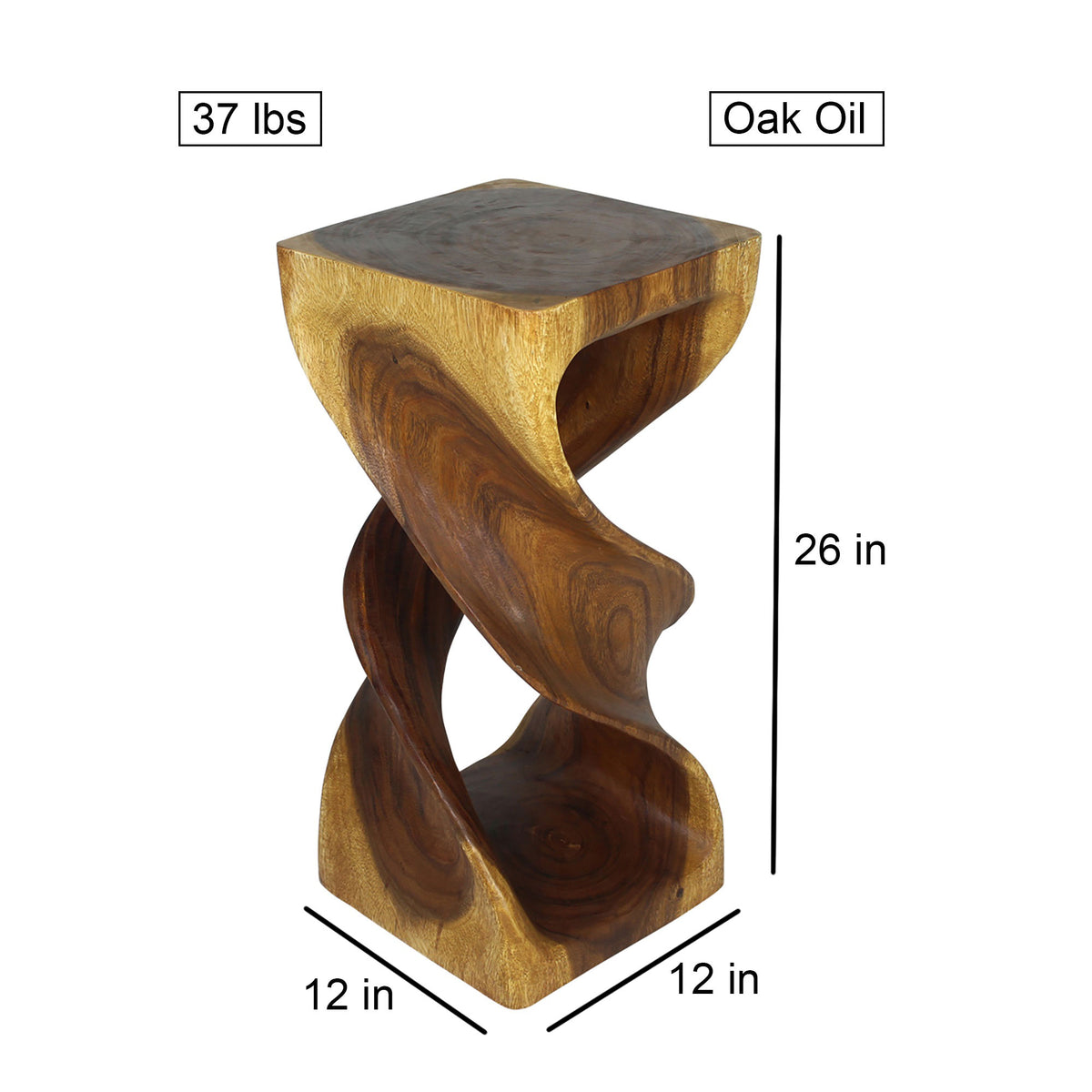 Haussmann Double Twist Pedestal Side Table, Oak, 12 x 12 x 26 in H