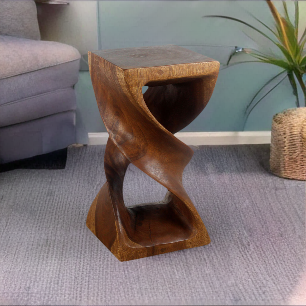 Haussmann Double Twist Pedestal Side Table, Walnut, 12 x 12 x 23 in H