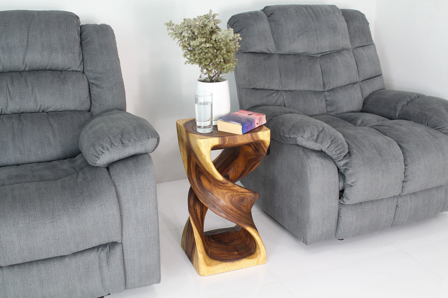 Haussmann Double Twist Pedestal Side Table, Oak, 12 x 12 x 23 in H