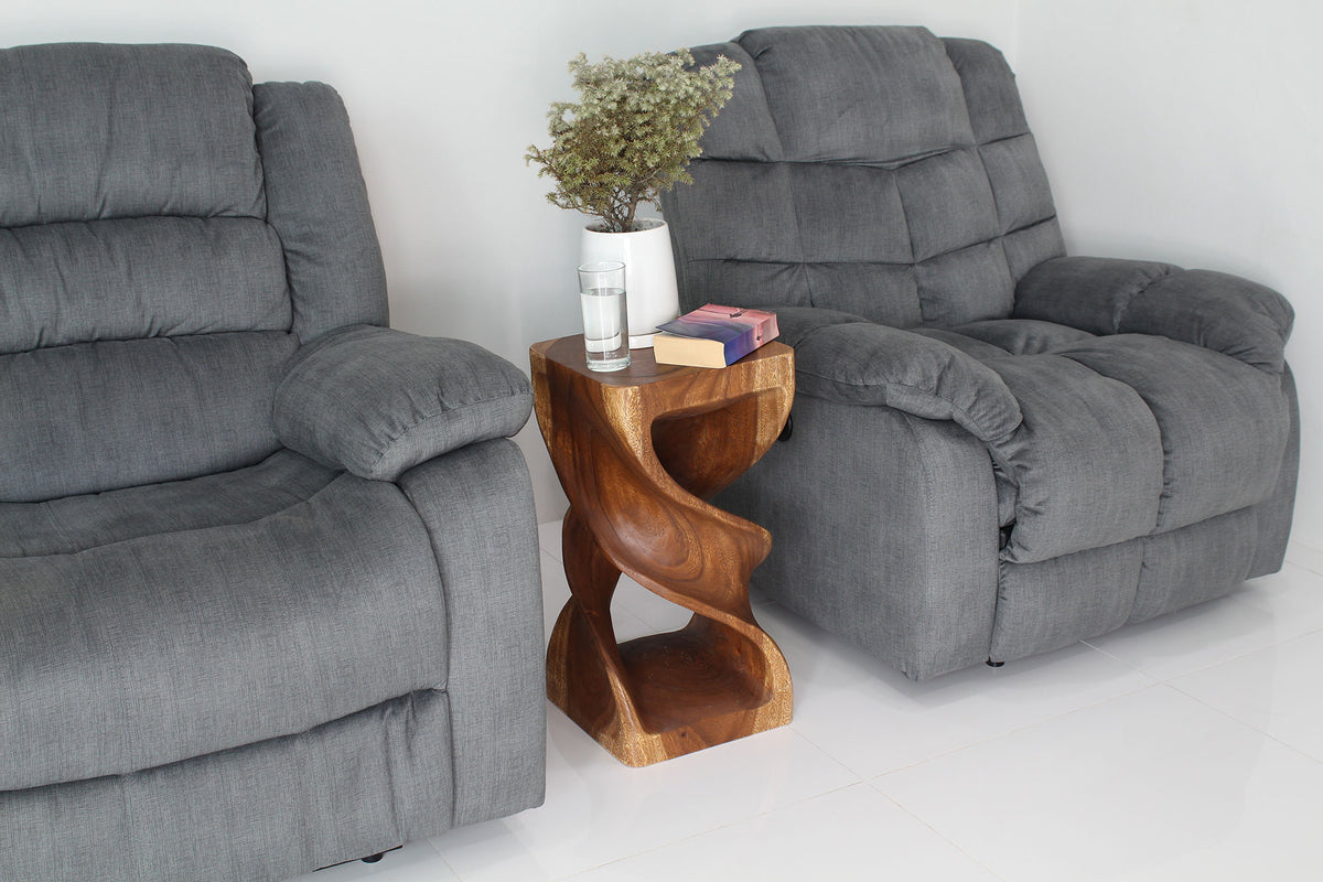 Haussmann Double Twist Pedestal Side Table, Walnut, 12 x 12 x 23 in H