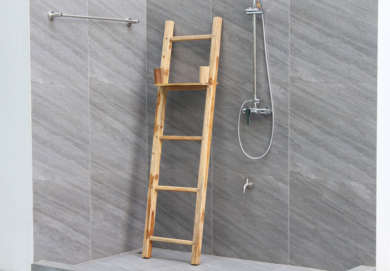 Haussmann Teak Teak Towel Ladder 18 x 64 in Height Adj Shelf Teak Oil