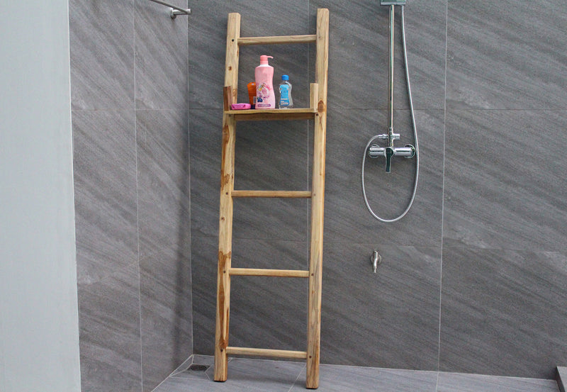 Haussmann Teak Teak Towel Ladder 18 x 64 in Height Adj Shelf Teak Oil