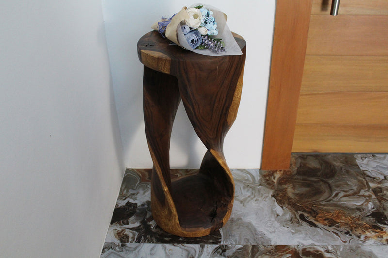 Haussmann Round Wood Twist Accent Table 14 in DIA x 30 in High Walnut Oil