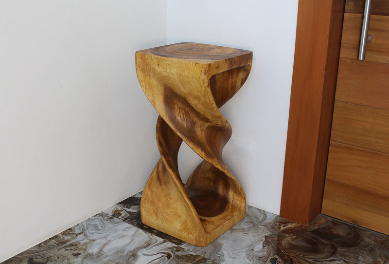 Haussmann Wood Double Twist End Table 14x14x30 in Height Oak Oil