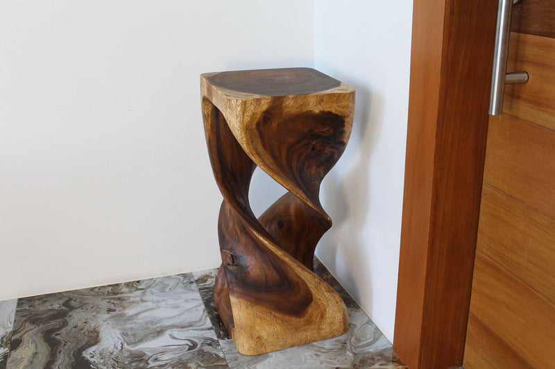 Haussmann Wood Double Twist End Table 14x14x30 in Height Walnut Oil