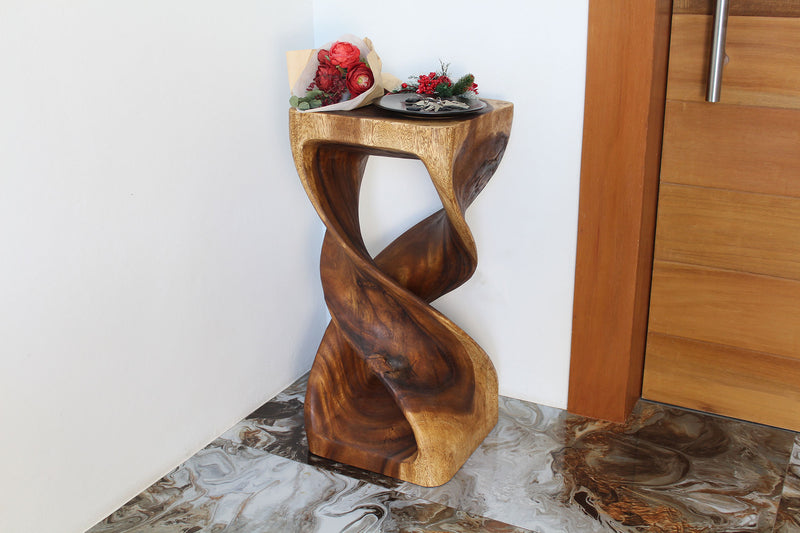 Haussmann Wood Double Twist End Table 14x14x30 in Height Walnut Oil