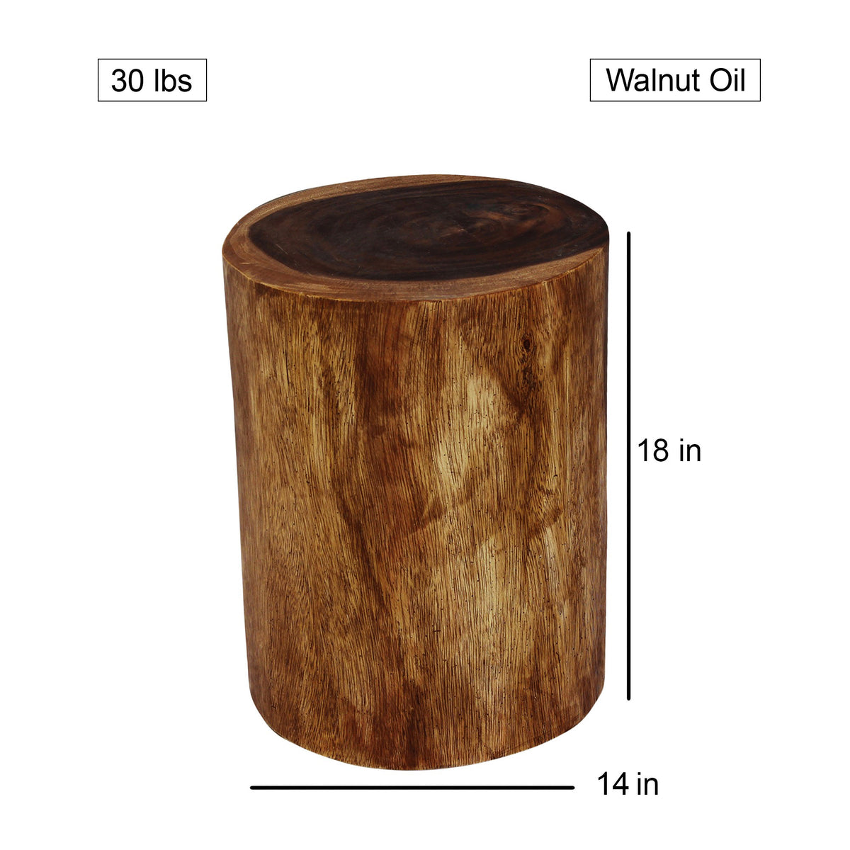Haussmann Natural Stump Pedestal Table, Walnut, 11 in dia x 18 in H