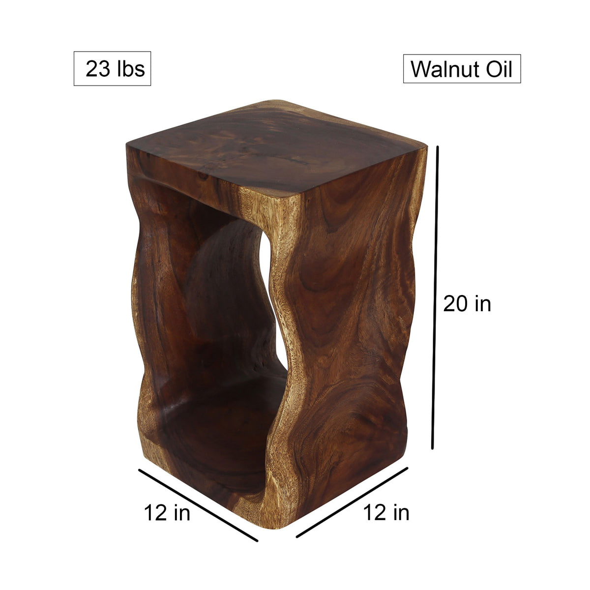Haussmann Solid Wood Natural Sculptural Table, Walnut, 12 x 12 x 20 in H
