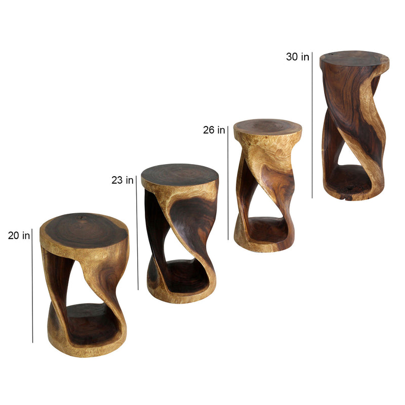 Haussmann Round Wood Twist End Table 14 in DIA x 20 in Height Walnut Oil