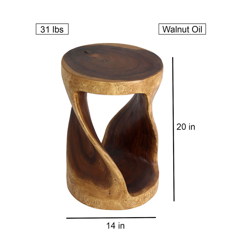 Haussmann Round Wood Twist End Table 14 in DIA x 20 in Height Walnut Oil