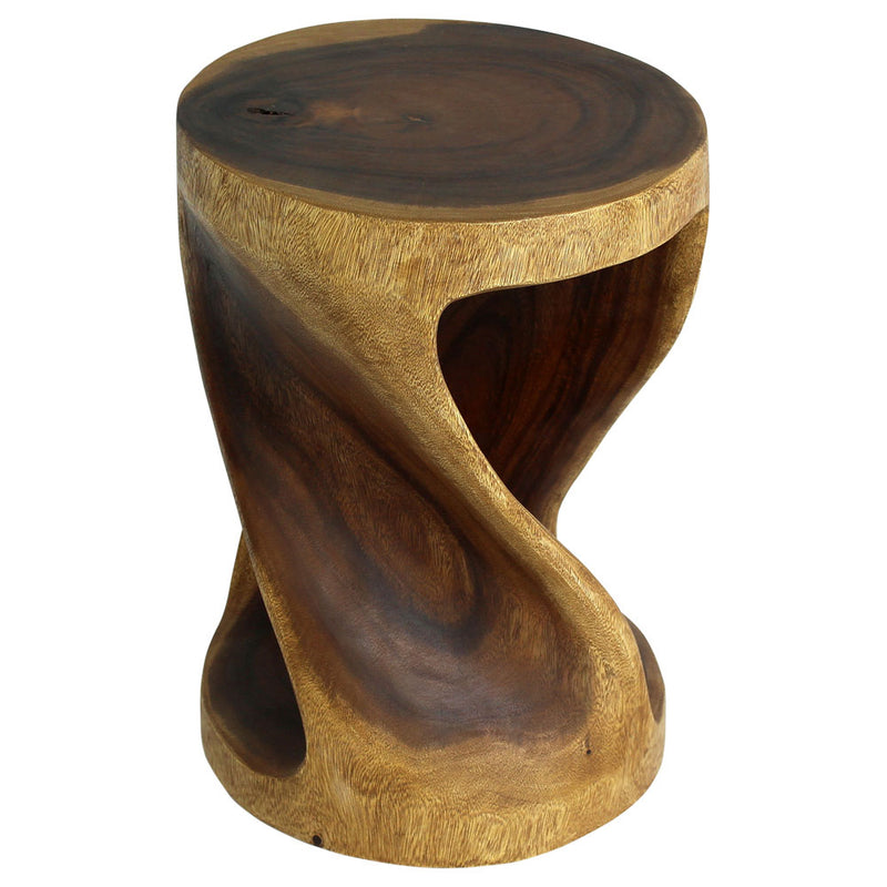 Haussmann Round Wood Twist End Table 14 in DIA x 20 in Height Walnut Oil