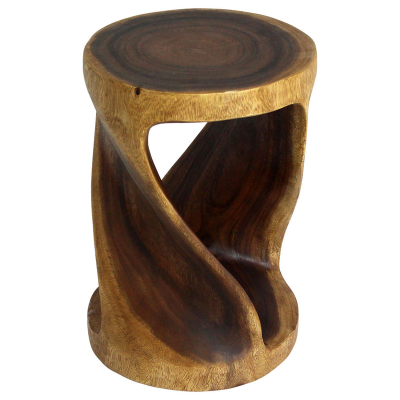 Haussmann Round Wood Twist End Table 14 in DIA x 20 in Height Walnut Oil