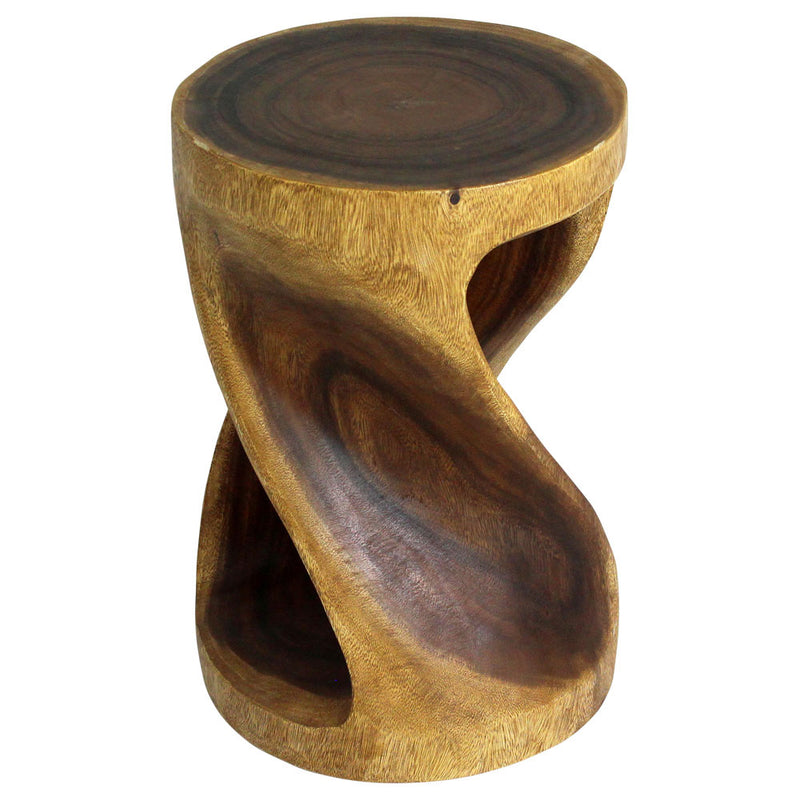 Haussmann Round Wood Twist End Table 14 in DIA x 20 in Height Walnut Oil