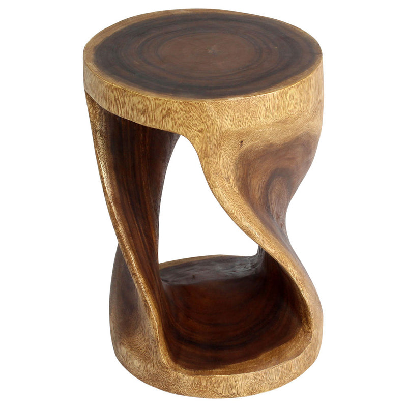 Haussmann Round Wood Twist End Table 14 in DIA x 20 in Height Walnut Oil