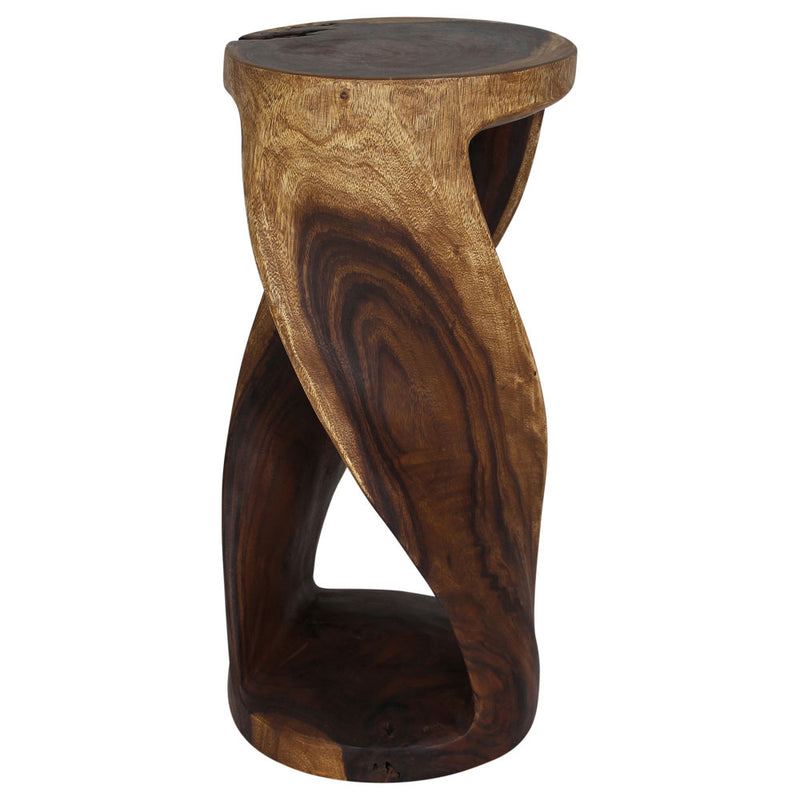 Haussmann Round Wood Twist Accent Table 14 in DIA x 30 in High Walnut Oil