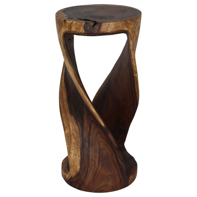 Haussmann Round Wood Twist Accent Table 14 in DIA x 30 in High Walnut Oil