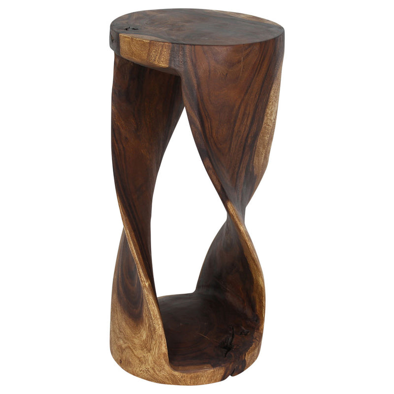Haussmann Round Wood Twist Accent Table 14 in DIA x 30 in High Walnut Oil