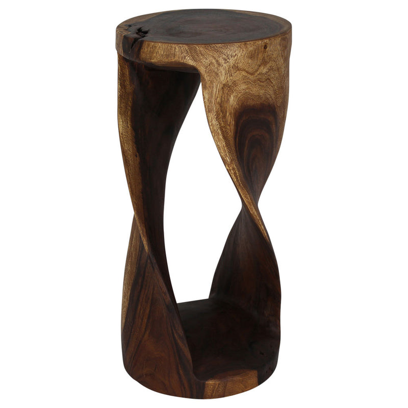 Haussmann Round Wood Twist Accent Table 14 in DIA x 30 in High Walnut Oil