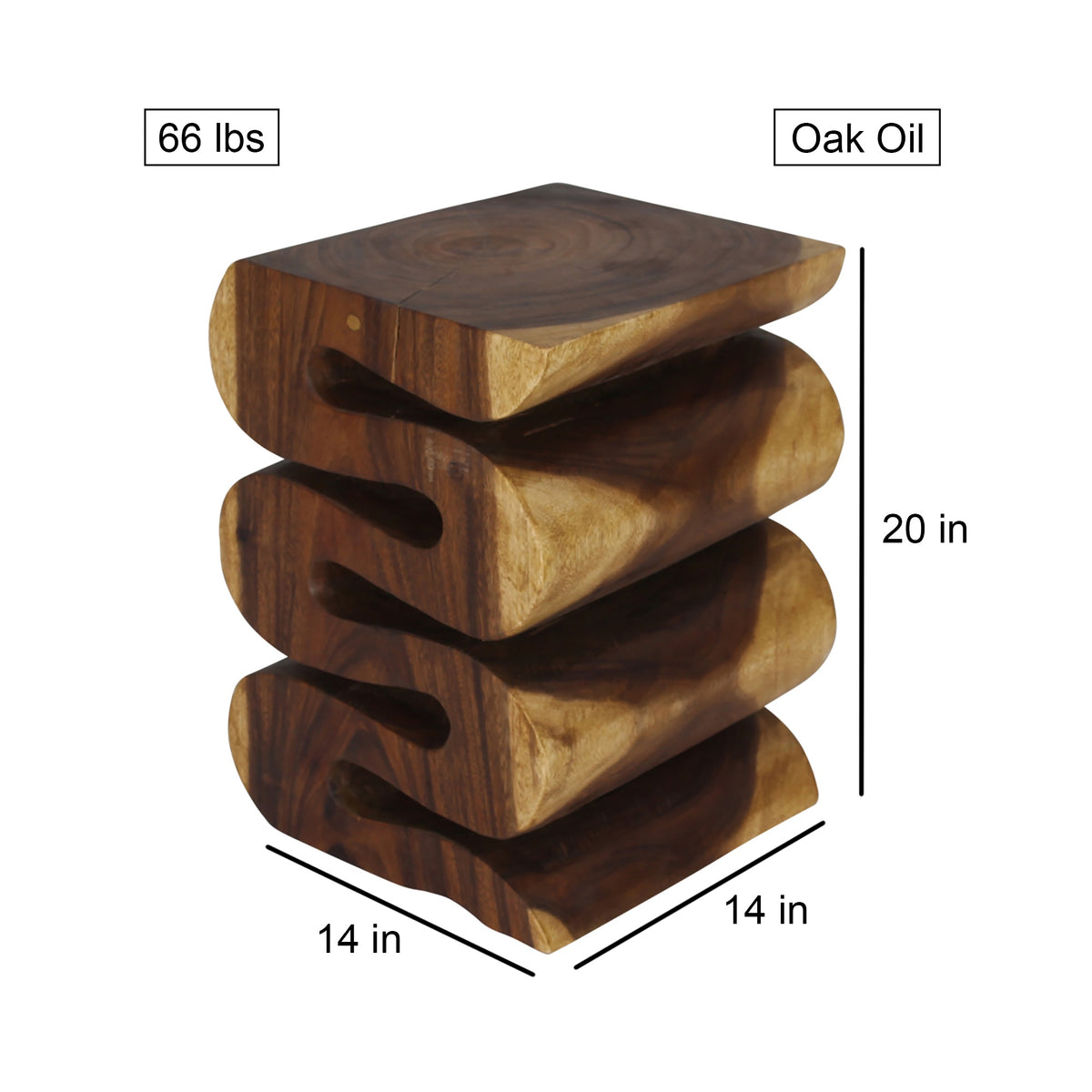 Haussmann Wave Verve Sculptural Snake Accent Table, Oak, 14 x 14 x 20 in H