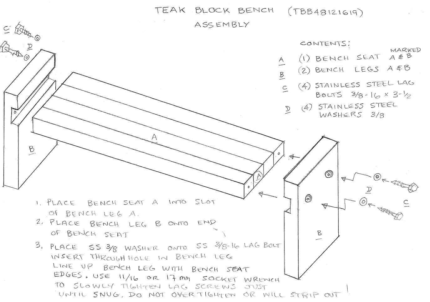 Haussmann® Teak Block Bench 48 x 12 x 19 inch High KD Oak Oil