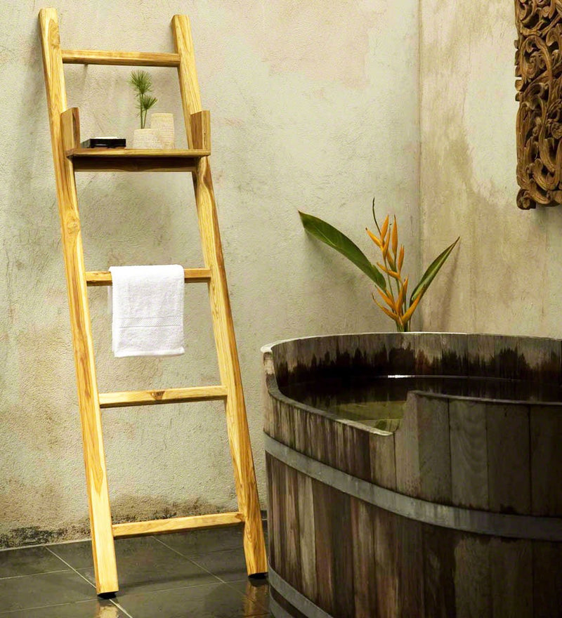 Haussmann Teak Teak Towel Ladder 18 x 64 in Height Adj Shelf Teak Oil