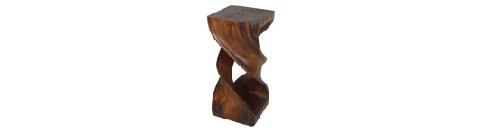 Haussmann double twist solid wood end table in walnut, hand-carved, shown full against a matching white background so the whole piece is visible