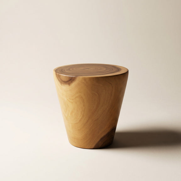 Barrel drum sculptural table, walnut, studio hero