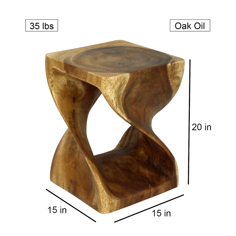 Haussmann® Wood Twist End Table 15 x 15 x 20 inch High Oak Oil