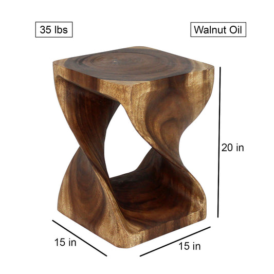 Haussmann® Wood Twist End Table 15 x 15 x 20 inch High Walnut Oil