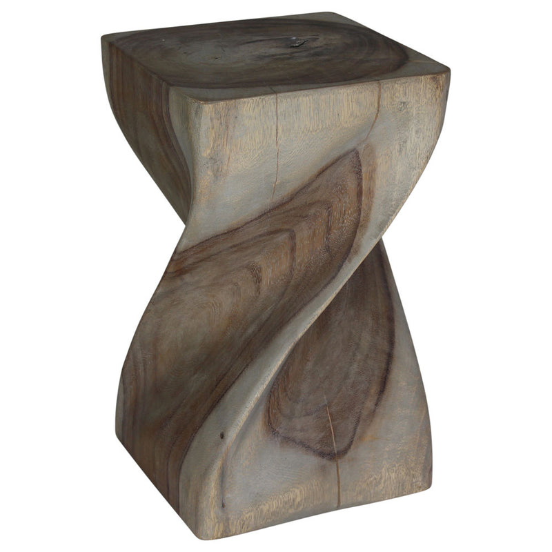 Big Twist Wood Stool Accent Table 12 in SQ x 20 in H Grey Oil