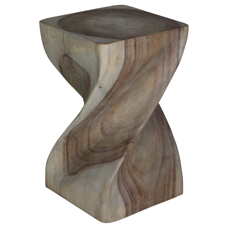 Big Twist Wood Stool Accent Table 12 in SQ x 20 in H Grey Oil