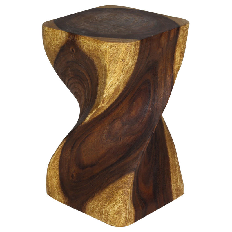 Big Twist Wood Stool Accent Table 12 in SQ x 20 in H Oak Oil