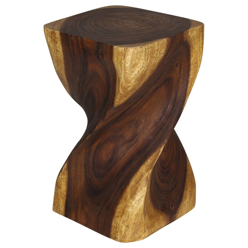 Big Twist Wood Stool Accent Table 12 in SQ x 20 in H Oak Oil