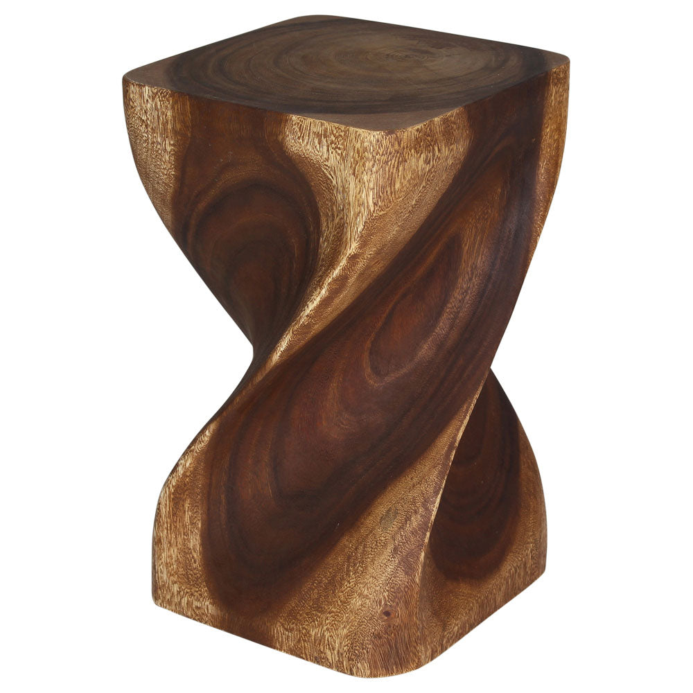 Big Twist Wood Stool Accent Table 12 in SQ x 20 in H Walnut Oil