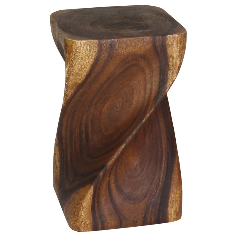 Big Twist Wood Stool Accent Table 12 in SQ x 20 in H Walnut Oil