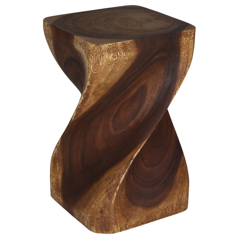 Big Twist Wood Stool Accent Table 12 in SQ x 20 in H Walnut Oil