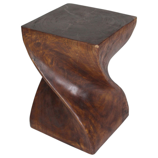 Big Twist Wood Stool Accent Table 14 in SQ x 20 in H Mocha Oil