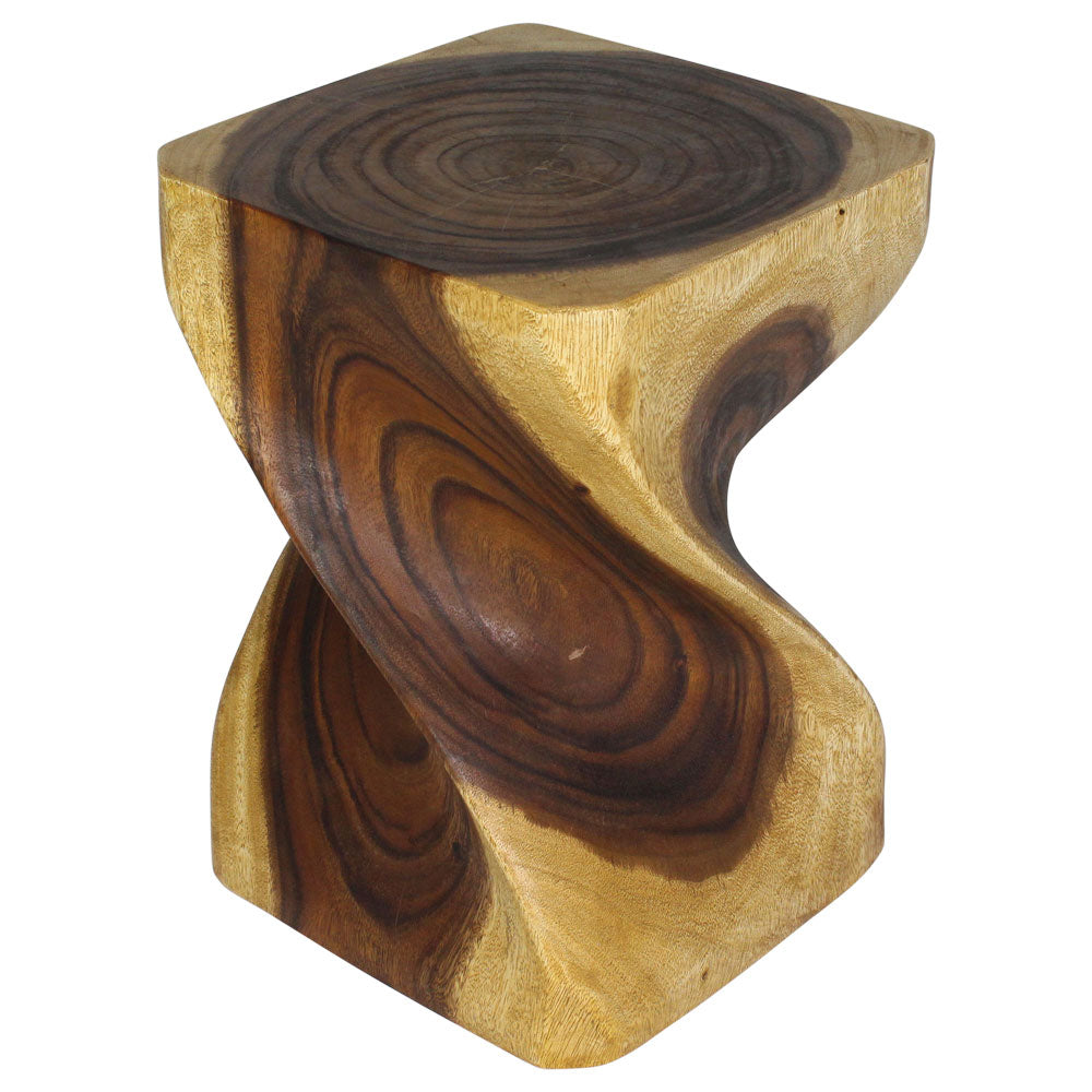 Big Twist Wood Stool Accent Table 14 in SQ x 20 in H Oak Oil