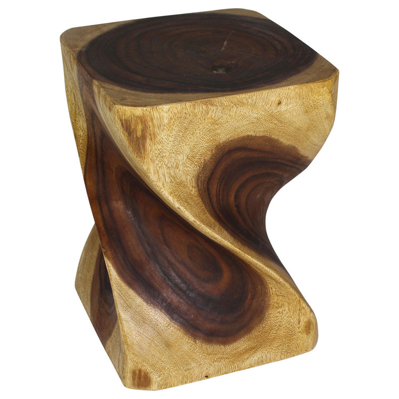 Big Twist Wood Stool Accent Table 14 in SQ x 20 in H Oak Oil