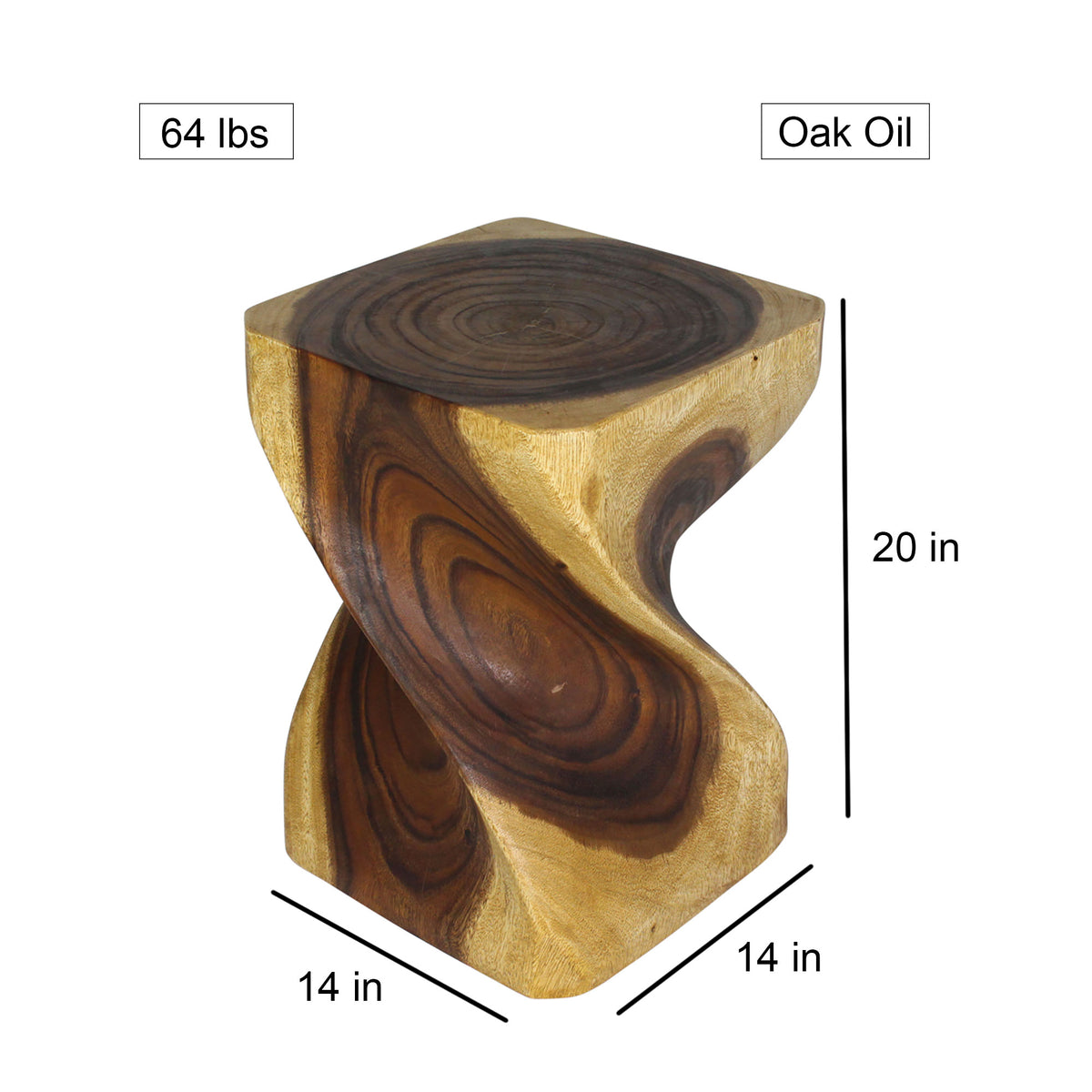Haussmann Big Twist Pedestal Table, Oak, 14 x 14 x 20 in H