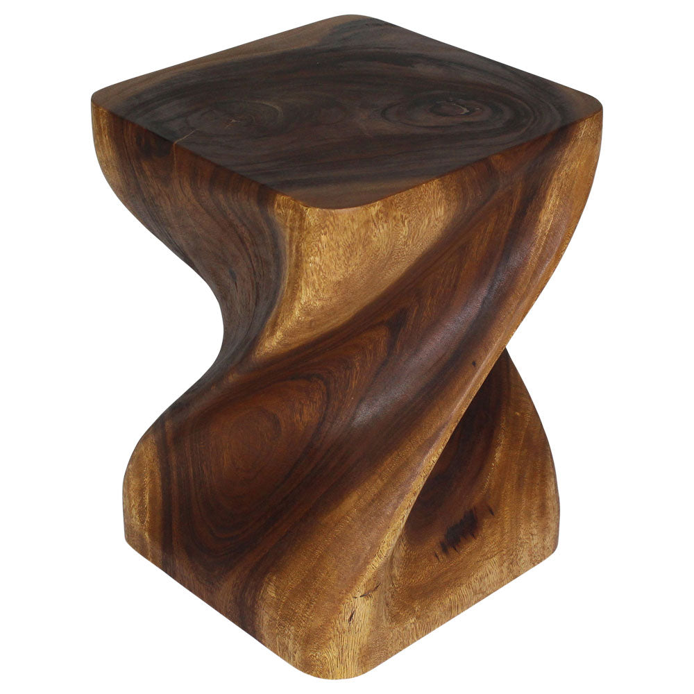 Big Twist Wood Stool Accent Table 14 in SQ x 20 in H Walnut Oil