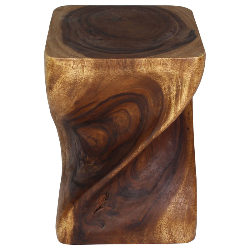 Big Twist Wood Stool Accent Table 14 in SQ x 20 in H Walnut Oil