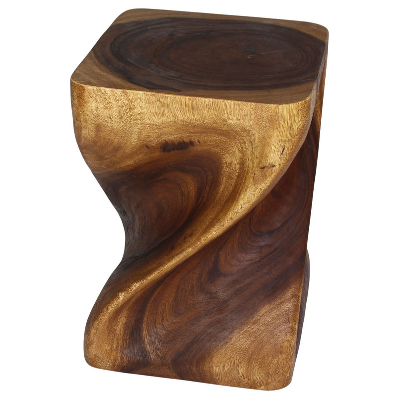 Big Twist Wood Stool Accent Table 14 in SQ x 20 in H Walnut Oil