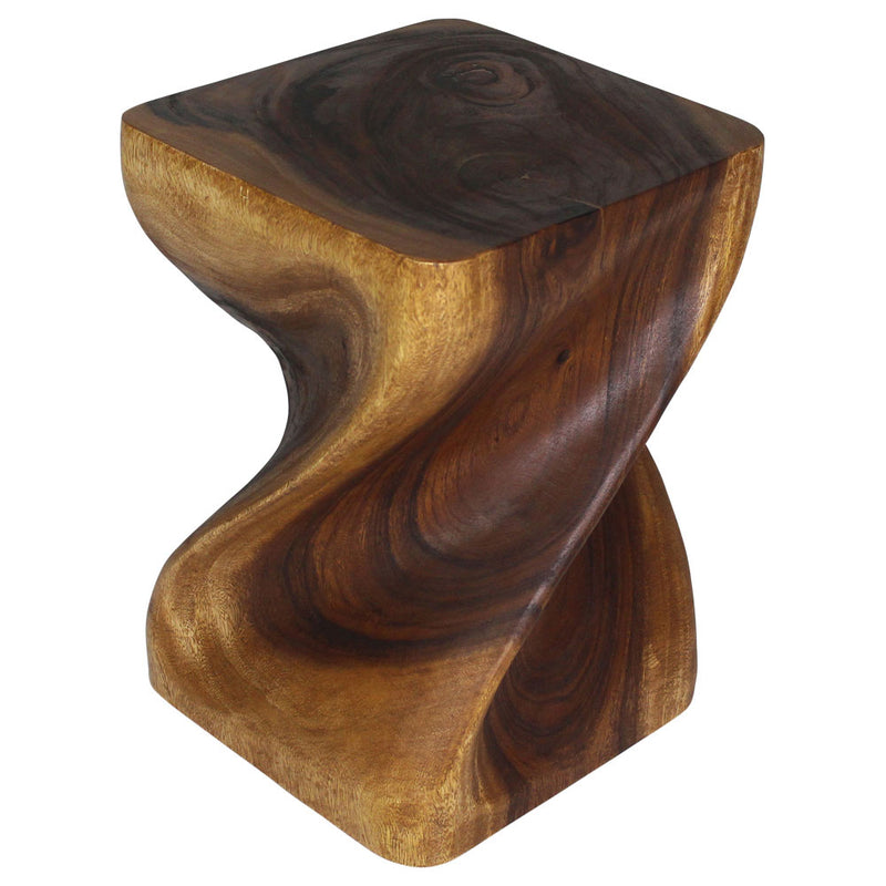 Big Twist Wood Stool Accent Table 14 in SQ x 20 in H Walnut Oil