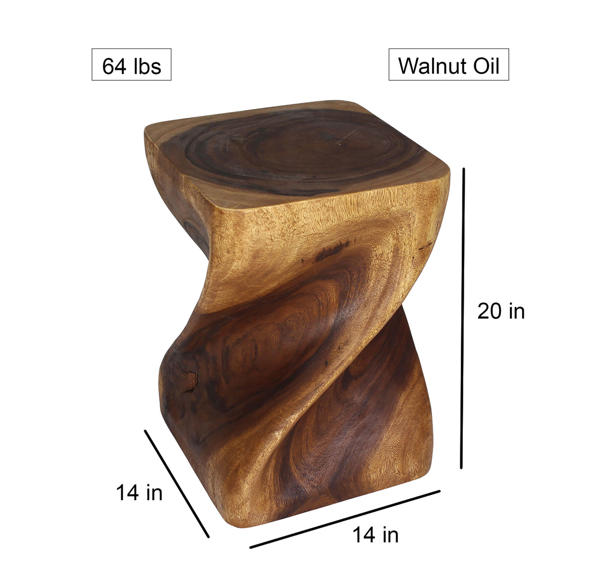 Haussmann Big Twist Pedestal Table, Walnut, 14 x 14 x 20 in H